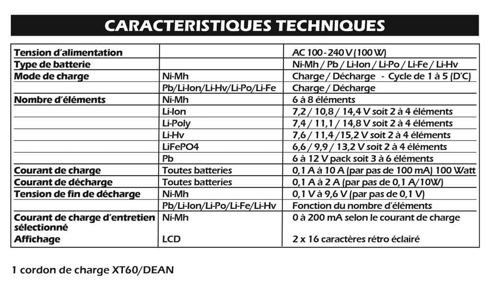 Chargeur Lipo 10A pour batteries de 100 à 10 000 mAh