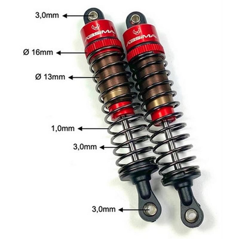 2 Amortisseurs standard en aluminium 55mm pour voitures RC 1/10 - Absima 2330040 - Breizh Modélisme.