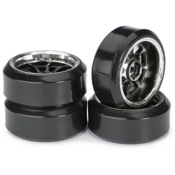 4 roues Drift AV/ARR LP 9 battons/Profile C" noir/chromé 1/10 - Absima 2510045" - Breizh Modélisme.
