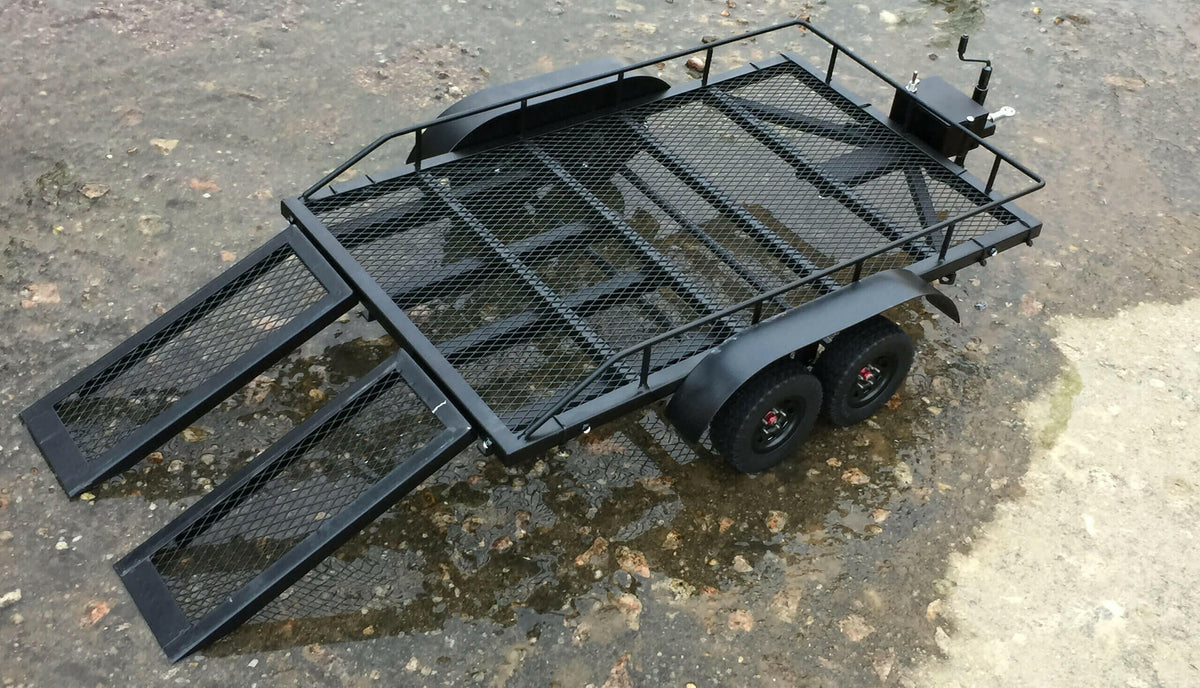 Trailer Remorque en acier double essieu avec kit Led (550x335mm) - Amewi 22197 - Breizh Modélisme.