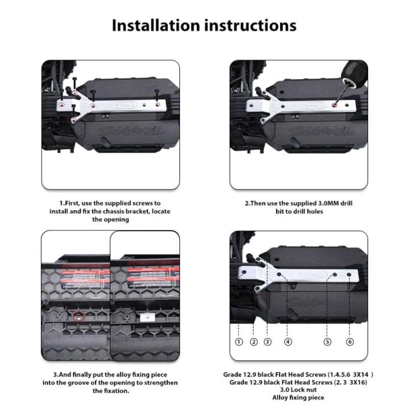 Plaque de châssis en aluminium noire (1) GPM TRX MiniMaxx - GPMTXMM016BK - Breizh Modélisme.