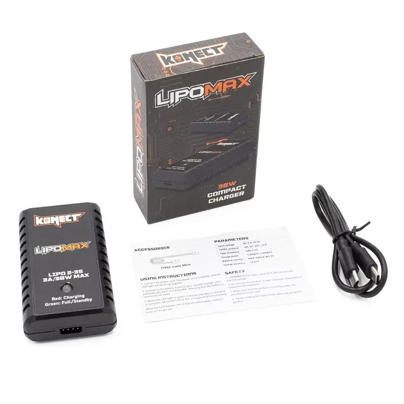 PIKKA TEST - Konect chargeur rapide compact USB-C LiPo 2S 3S 38W - Breizh Modélisme.