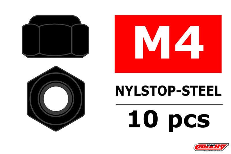 Écrou Nylstop en acier M4 noir (10 pcs) - C-3101-40-6 - Breizh Modélisme.