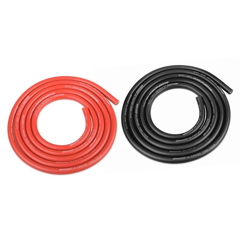 Team Corally - Câble silicone Ultra V+ - Super flexible - Noir et Rouge - 12AWG - 1731 / 0.05 Brins - DE 4.5mm - 2x 1m - Breizh Modélisme.