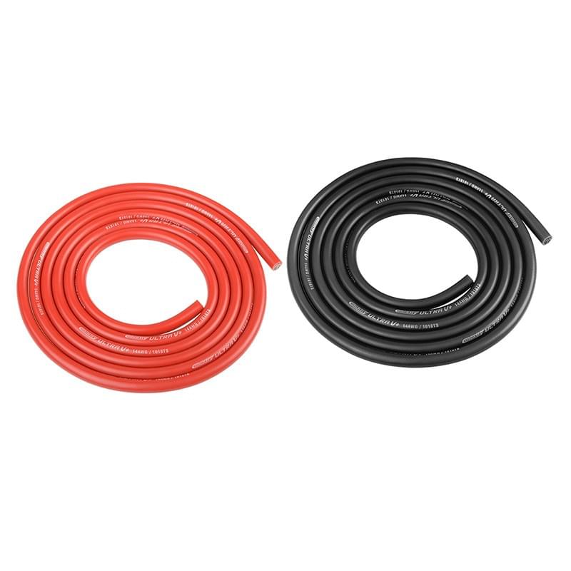 Team Corally - Câble silicone Ultra V+ - Super flexible - Noir et Rouge - 14AWG - 1018 / 0.05 Brins - DE 3.5mm - 2x 1m - Breizh Modélisme.
