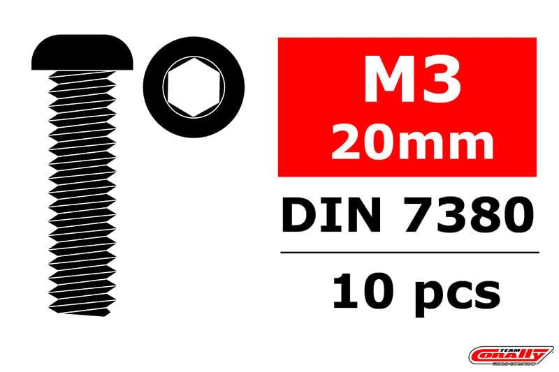 Vis en acier M3 x 20 mm tête hexagonale (10 pcs) - C-3003-30-20 - Breizh Modélisme.