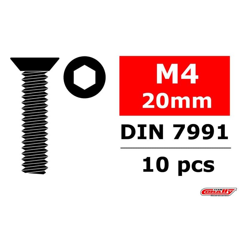 Vis en acier M4 x 18 mm tête plate hexagonale (10 pcs) - C-3002-40-18 - Breizh Modélisme.