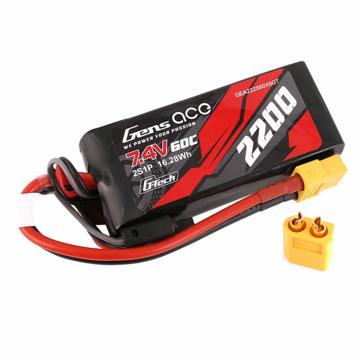 Batterie Lipo 2S1P 2200mAh 7.4V 60C prise XT60 - Breizh Modélisme.
