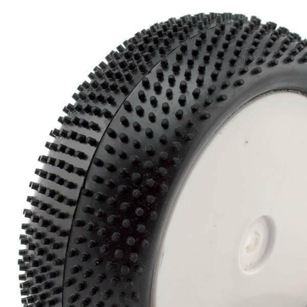 2 pneus et jantes avant Buggy 1/10, mini picots (85x35mm) - Hobbytech HTR-T427 - Breizh Modélisme.