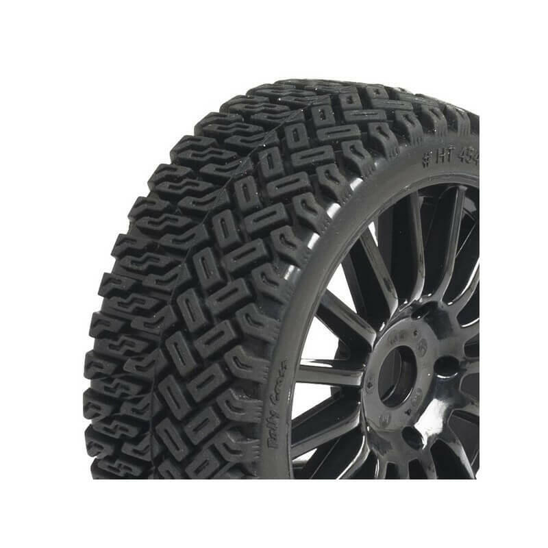 2 Pneus Rallycross avec jantes noire - Hobbytech HTR-T454B - Breizh Modélisme.