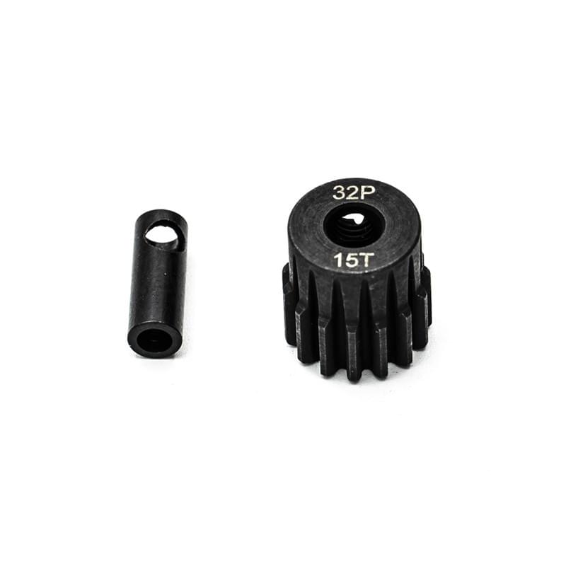 Pignon 15T acier 32dp ø5mm + adaptateur 3,17mm  - Hobbytech KN-183215 - Breizh Modélisme.