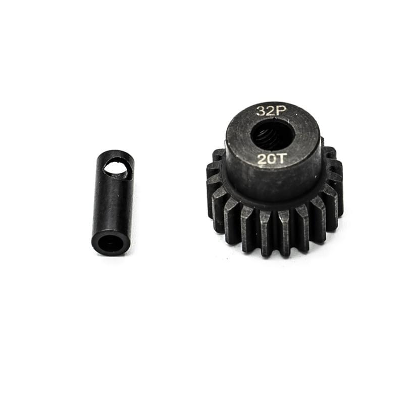 Pignon 20T acier 32dp ø5mm + adaptateur 3,17mm  - Hobbytech KN-183220 - Breizh Modélisme.