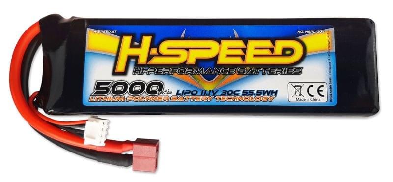 Batterie lipo 3S 5000mAh 11.1V 30C racing Dean et XH (155x26x45mm) - Breizh Modélisme.
