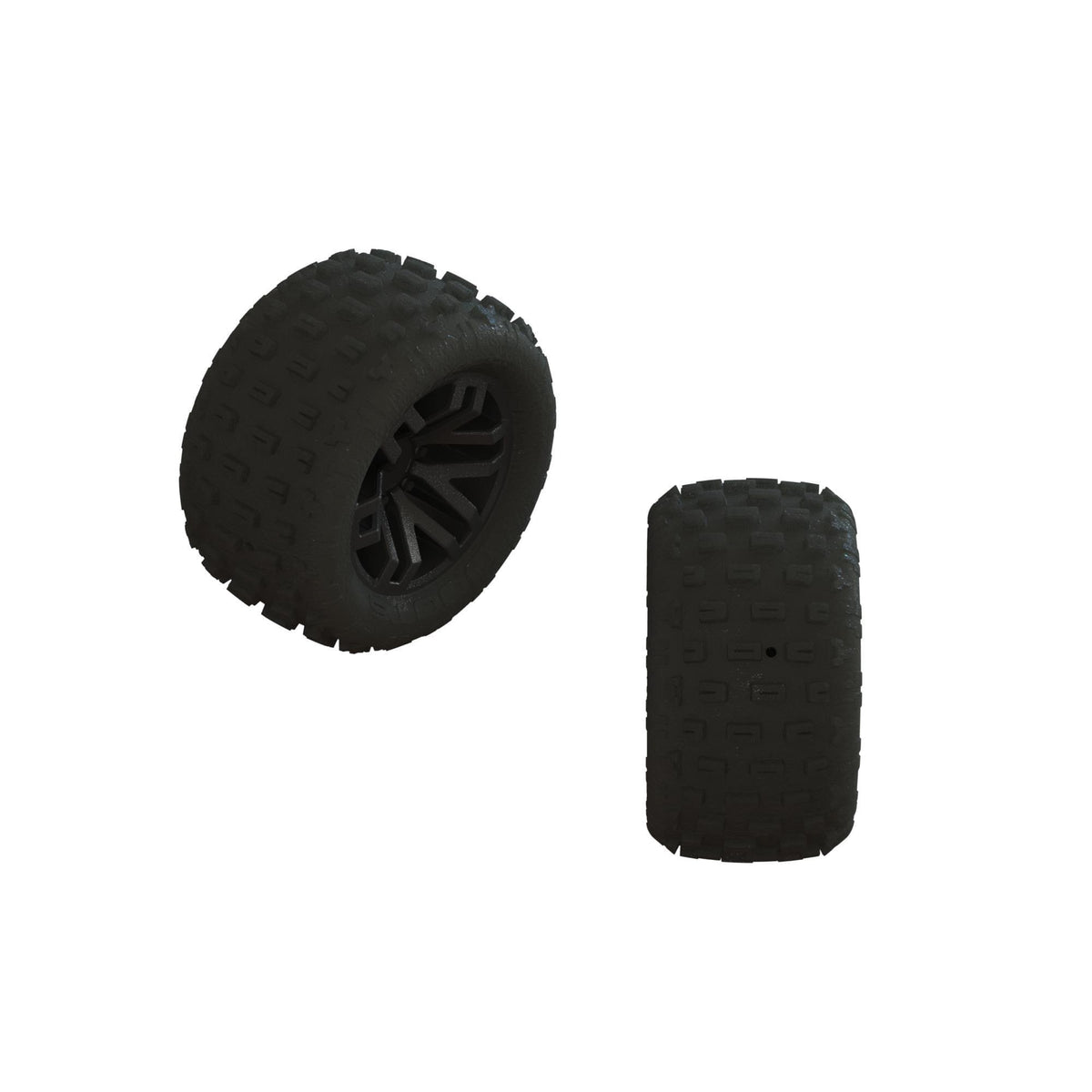 Jeu de pneus collés « FORTRESS » noir (2pcs) ARA550112 - Breizh Modélisme.