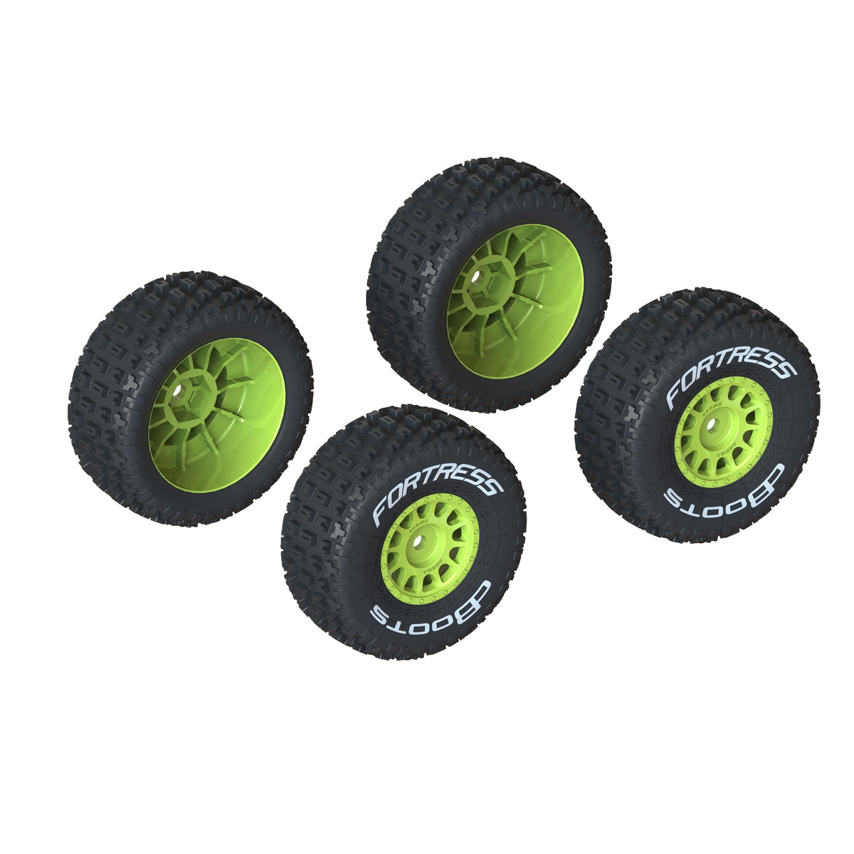 Jeu de pneus dBoots « FORTRESS » collés jaune (2 paires) - ARA550115 - Breizh Modélisme.