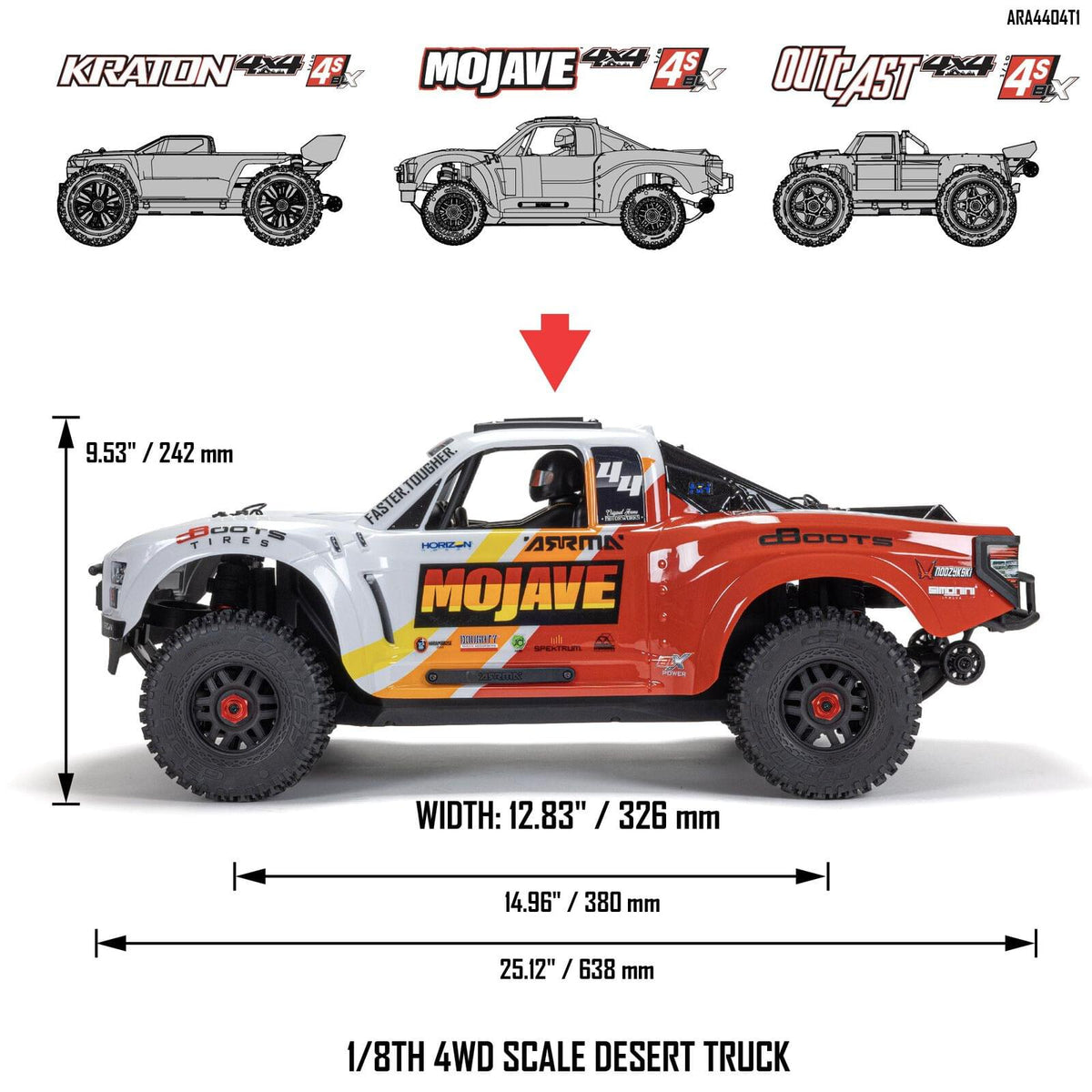 Arrma 1/8 Mojave 4S 4x4 BLX Desert Truck RTR bleu - ARA4404T2 - Breizh Modélisme.