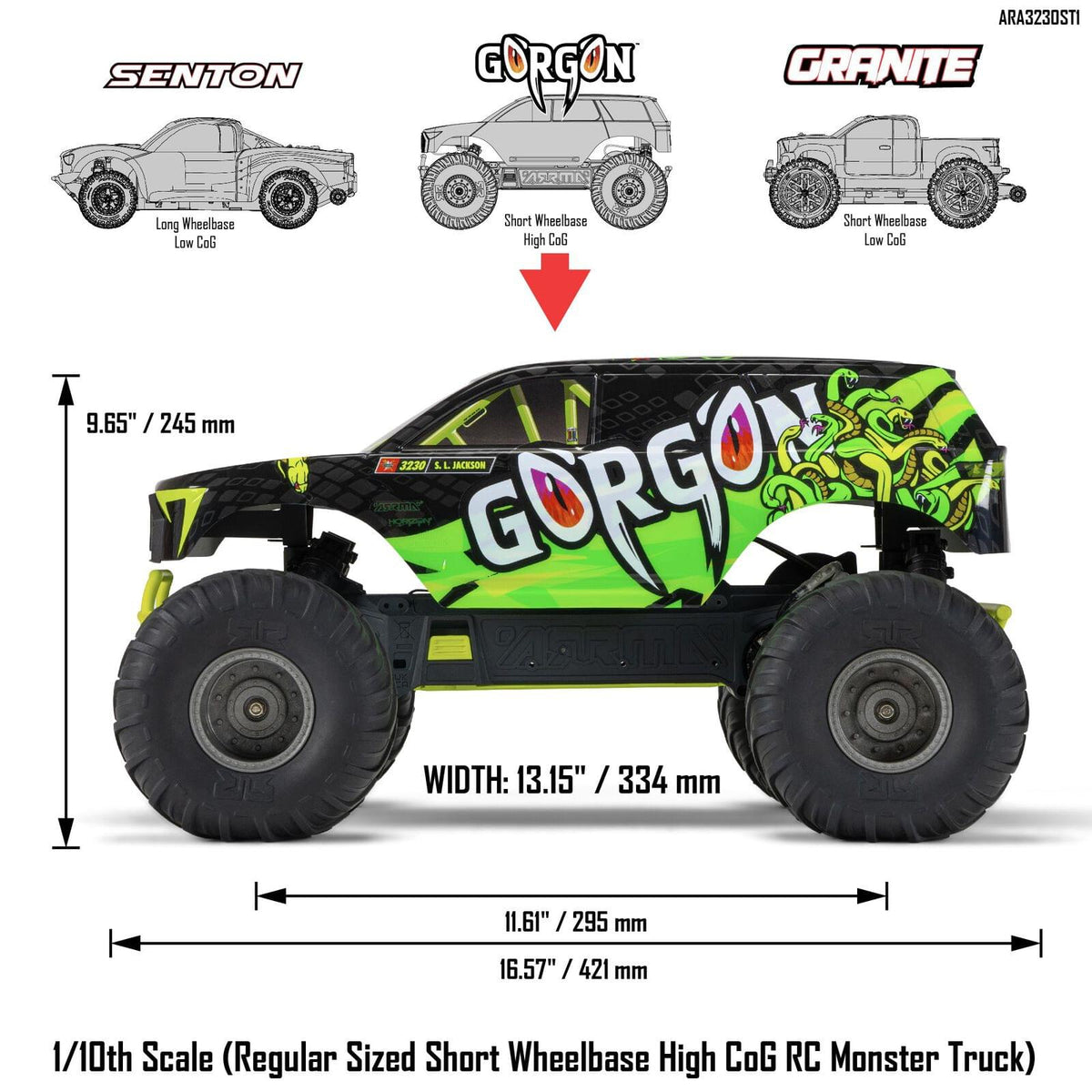 Arrma Gorgon 2WD MT 1/10 RTR jaune ARA3230ST1 - Breizh Modélisme.