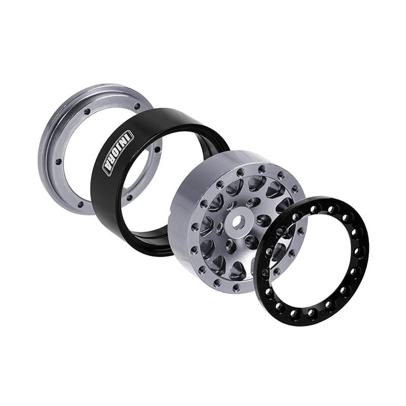 4 jantes Beadlock en aluminium gris anodisé INJORA 1,3 pour crawler RC 1/24, 1/18 - YQW-1311BG" - Breizh Modélisme.