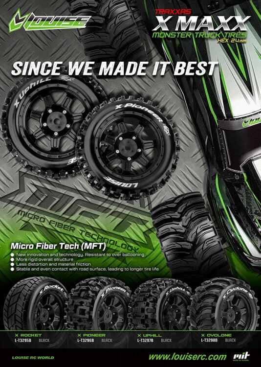 2 Pneus et jantes Louise X-ROCKET pour Traxxas XMaxx 3295B - Breizh Modélisme.