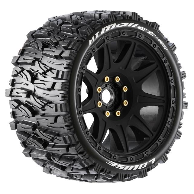 2 Pneus et roues MT-MALLET soft MFT Speed 3,8 (Hexagone amovible 0 et 1/2 décalage) 3355SB - Breizh Modélisme.