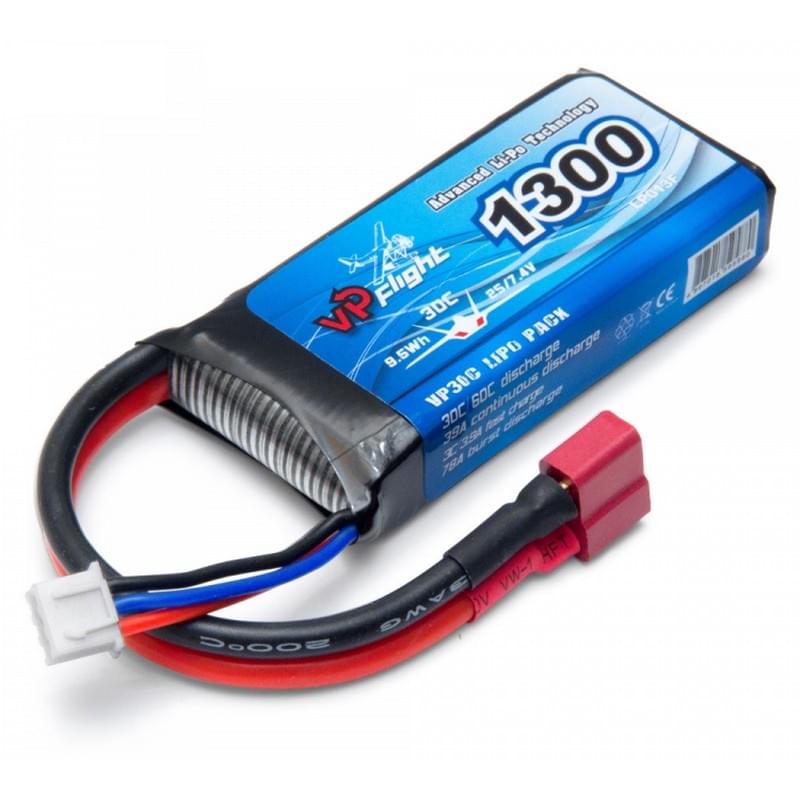 Batterie Lipo 2S 7,4V 1300mAh -T-Plug (71x33x14mm) - VPLP013FD - Breizh Modélisme.