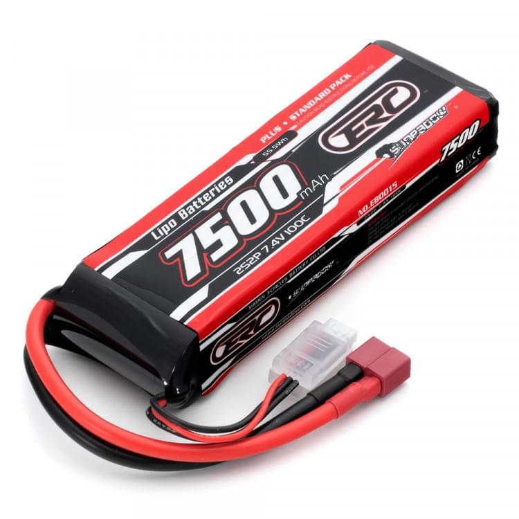 Batterie LiPo 2S 7.4V 7500mAh 100C 2S2P (135x43x23,50mm) - Breizh Modélisme.