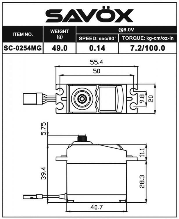 Servo Savox SC-0254MG Plus Standard Digital 7,2kg pour Voitures 1/10 - Breizh Modélisme.