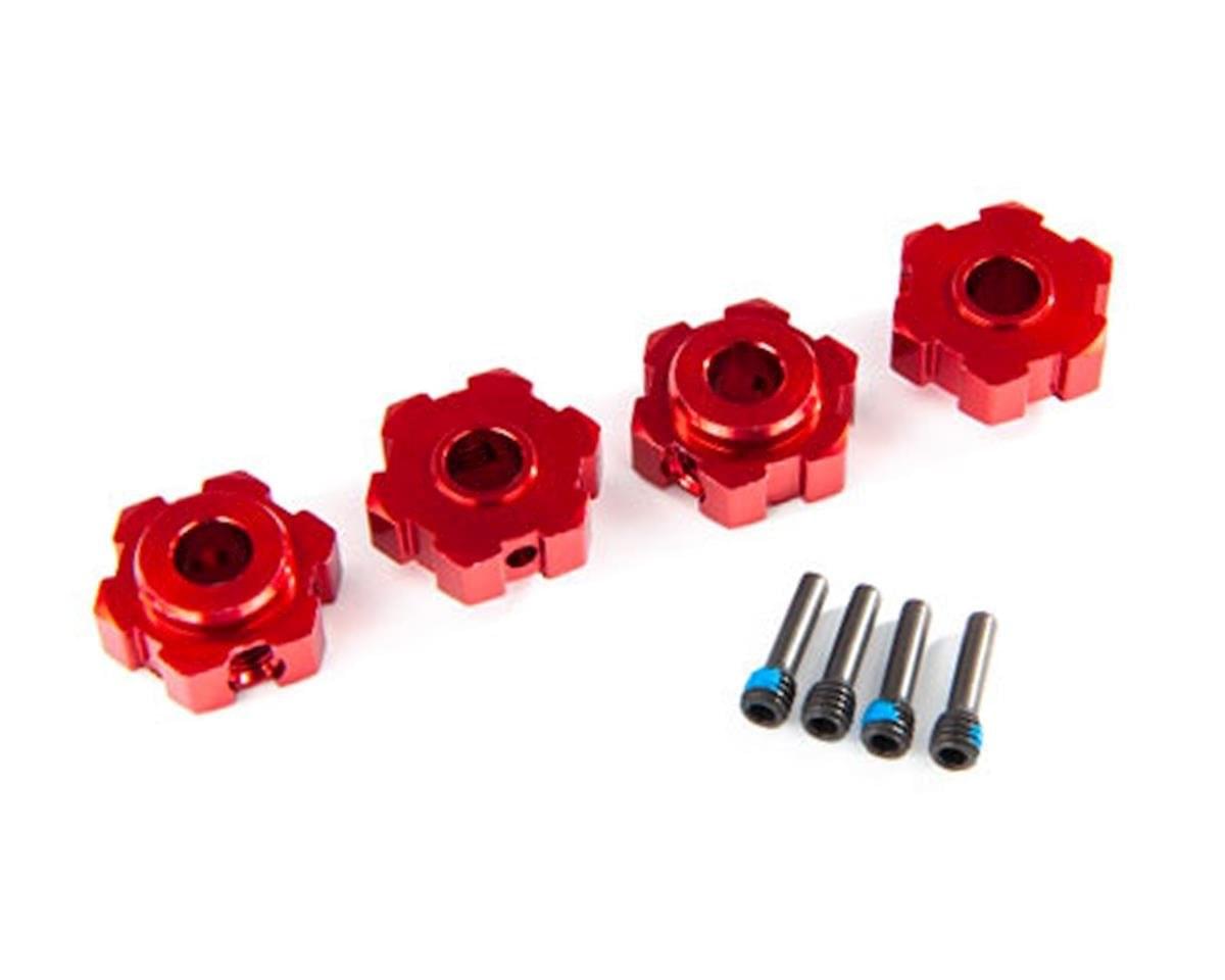 4 Hexagones de roues Alu anodisés rouge + Vis pour Maxx - Traxxas 8956R - Breizh Modélisme.