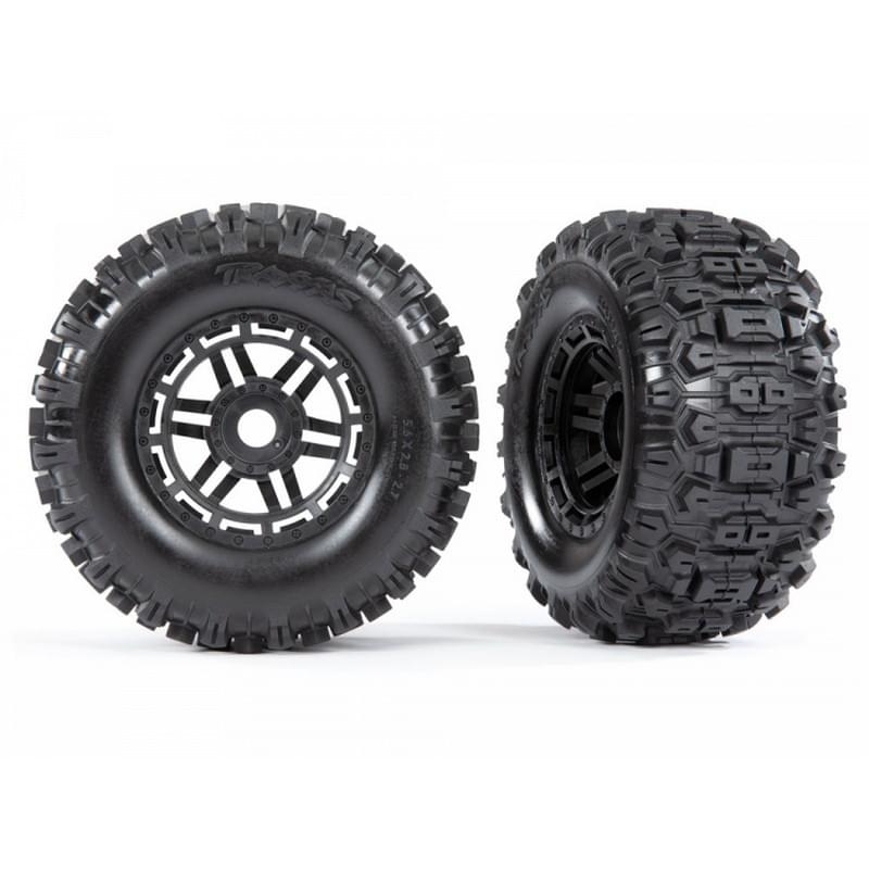 Traxxas 2 pneus + jantes noires Sledgehammer 2.8/3.6'' TSM  Maxx 8973 - Breizh Modélisme.