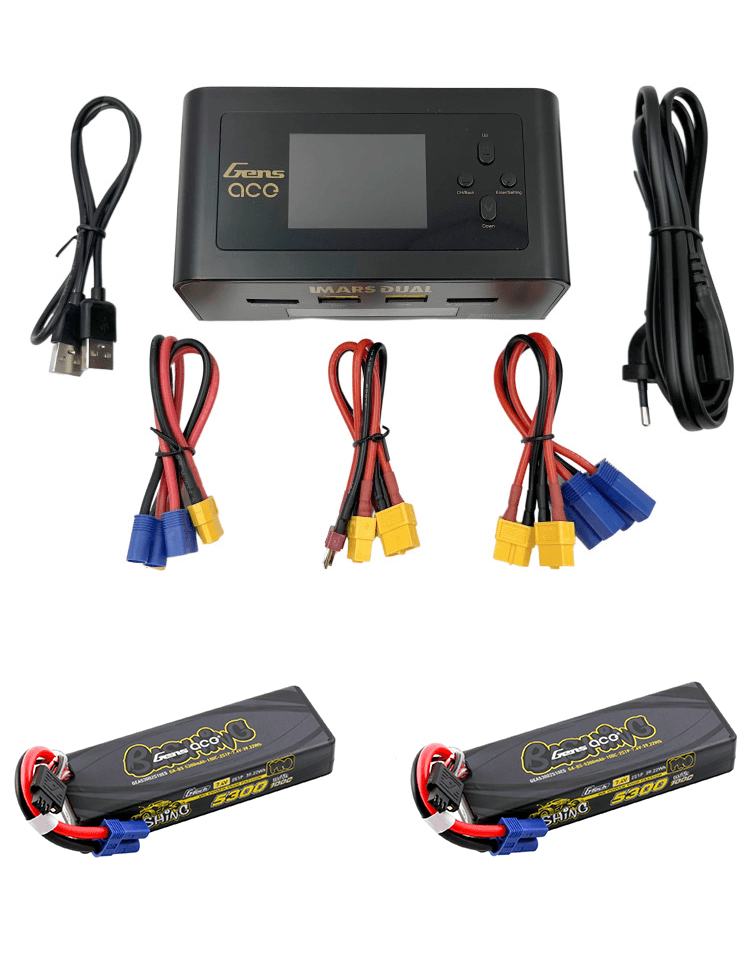 Combo 4S chargeur duo + 2 batteries 2S 7,4v Gens Ace EC5