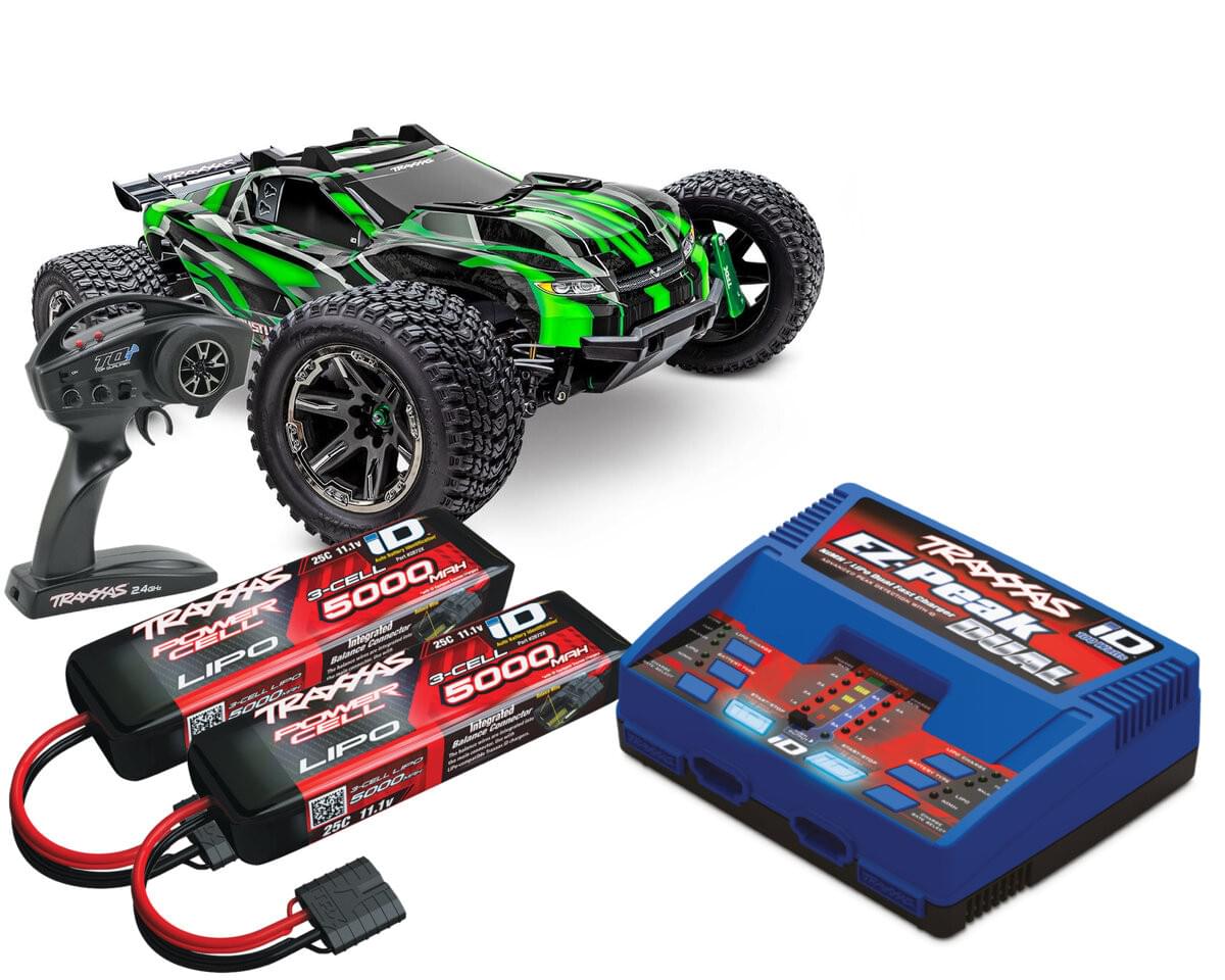 Combo Traxxas Rustler 4x4 Ultimate VXL vert 1/10 RTR - 67097-4 - Breizh Modélisme.