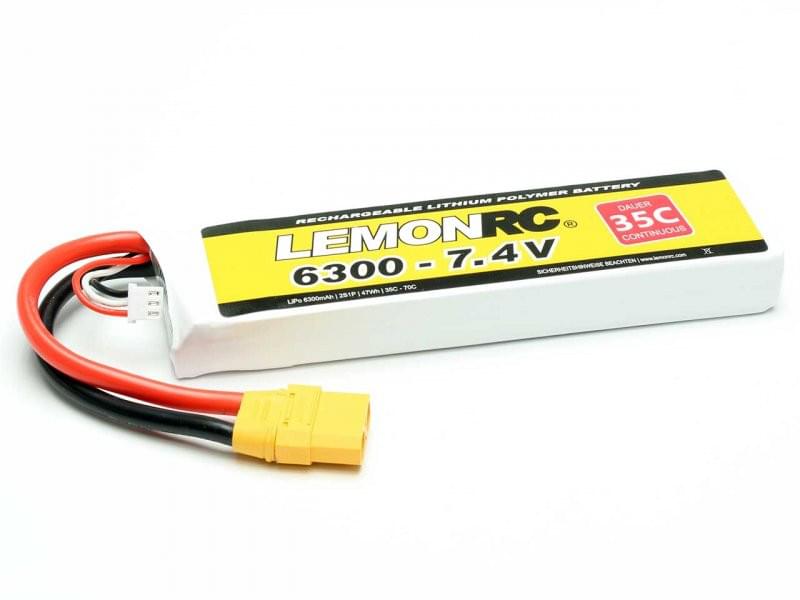 Batterie LiPo 2S LemonRC 6300mah - 7.4V (35C) XT90 - Breizh Modélisme.