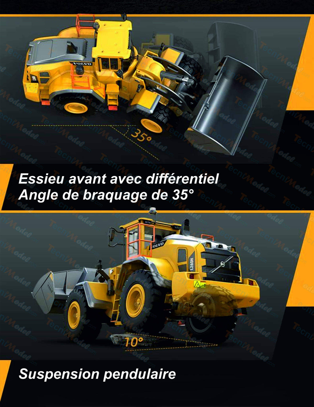 Chargeuse en métal 1/16 V2 RC Volvo L260H 4WD - E592-003 - Breizh Modélisme.