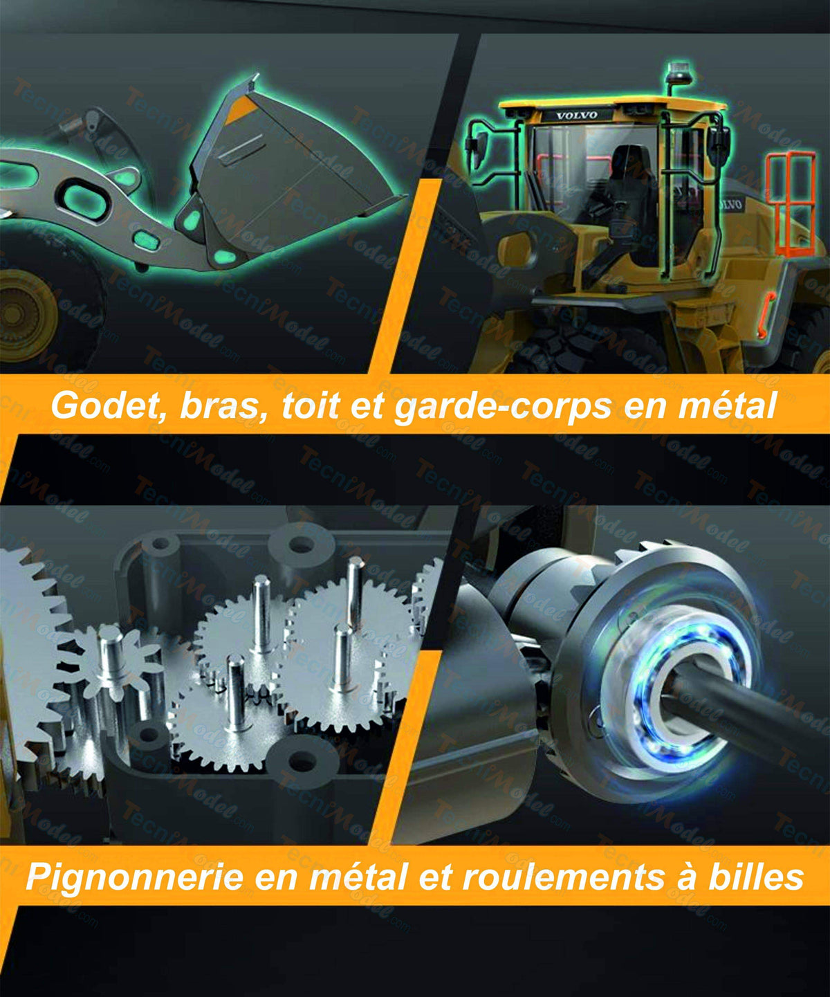 Chargeuse en métal 1/16 V2 RC Volvo L260H 4WD - E592-003 - Breizh Modélisme.