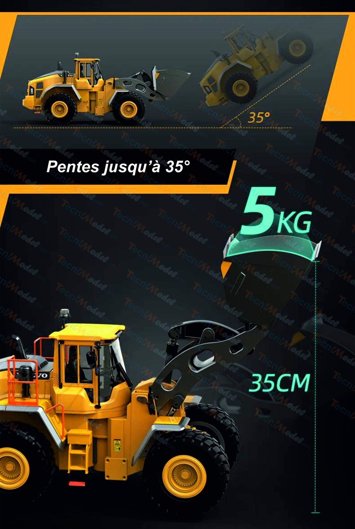 Chargeuse en métal 1/16 V2 RC Volvo L260H 4WD - E592-003 - Breizh Modélisme.