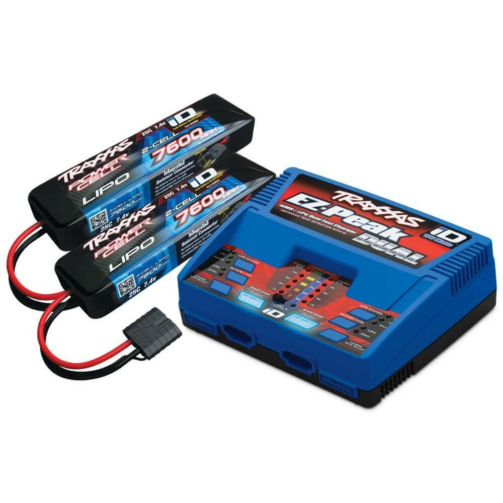 Combo Chargeur Traxxas 2991 DUO avec 2 Batteries Lipo 2S 7.4V 7600mAh - Breizh Modélisme.