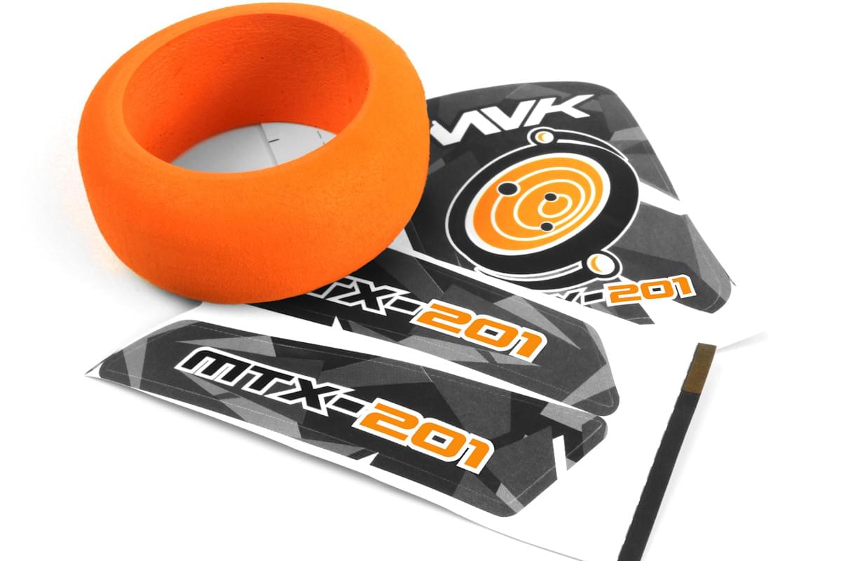 Mousse et décalcomanies pour roue d'émetteur MTX-201 (Orange) MV150753 - Breizh Modélisme.