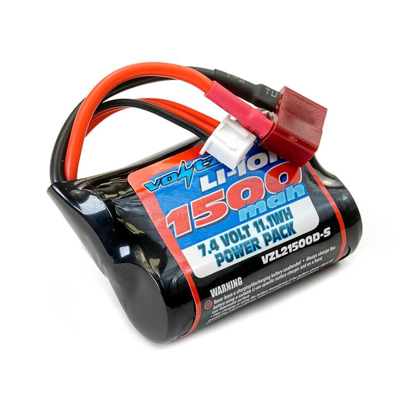 Batterie li-ion Voltz short 7,4V 1500mAh prise Dean - VZL21500D-S - Breizh Modélisme.