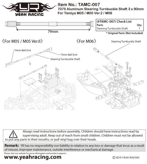 Arbre de tendeur de direction en alu 7075, pour Tamiya M05 M06 Yeah Racing - Breizh Modélisme.