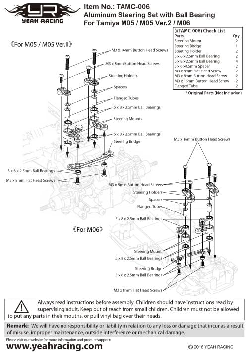 Jeu de direction en alu avec roulement à billes pour Tamiya M05 M06 Yeah Racing - Breizh Modélisme.