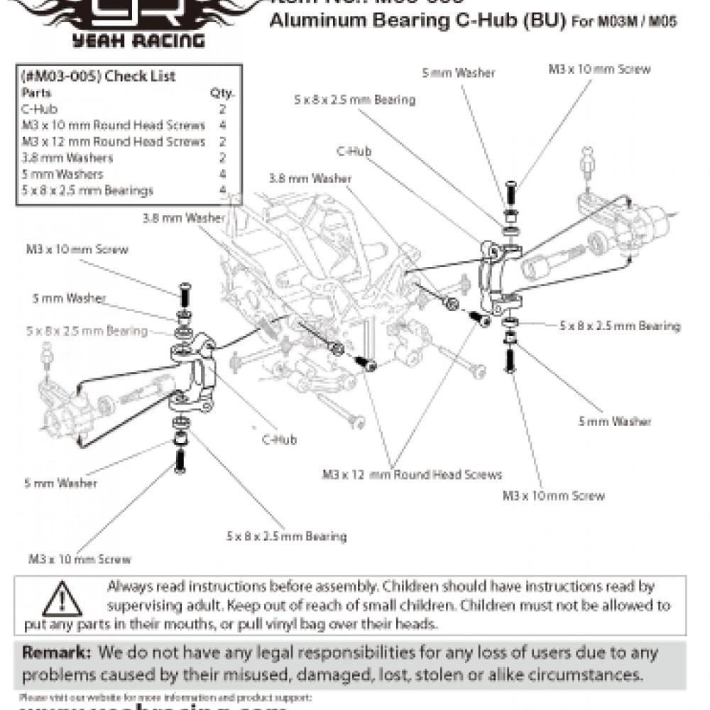 Moyeu en C à roulement en alliage (BU) pour Tamiya M03M, M05 Yeah Racing - Breizh Modélisme.