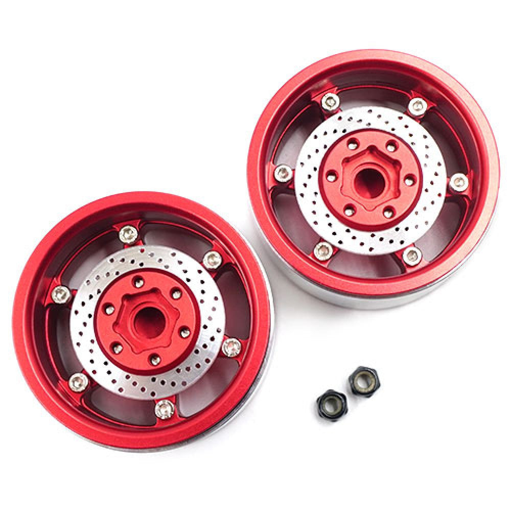 Yeah Racing 2 Jantes Crawler 1/10 alu Rouge Beadlock 1.9 CNC 6 branches avec disques - Breizh Modélisme.