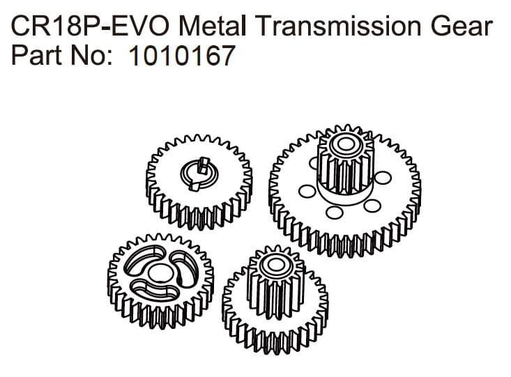 Metal Transmission Gears - EVO 1:18 - Breizh Modélisme.